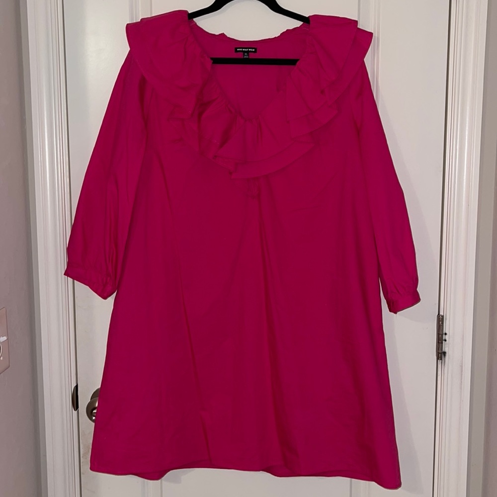 Ruffle neck pink dress